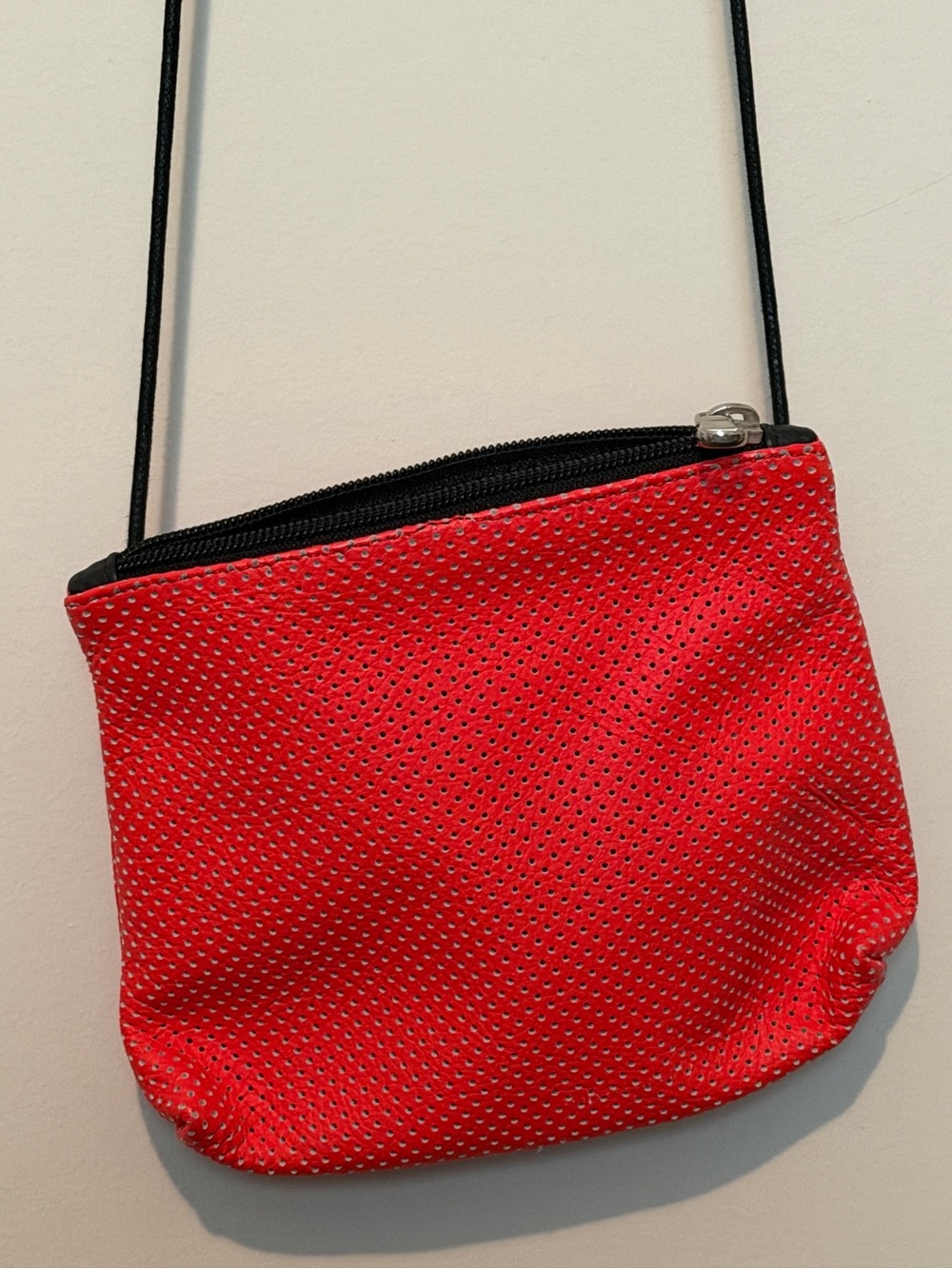 Italian Leather Red Perforated Crossbody Pouch - Women Bags
